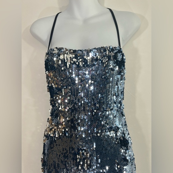 Dress The‎ Population S Cosmopolitan Blue Silver Metallic Spaghetti Strap Dress - Picture 2 of 13